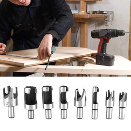 Wood Plug Cutter Set, 6mm + 10mm + 13mm + 16mm / 1/4" 3/8" 1/2" 5/8" Straight and Tapered Cutting Woodworking