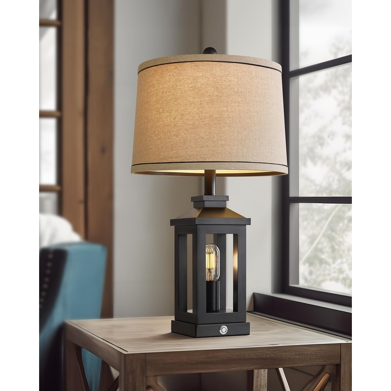 G-SAFAVA 23.75" Retro Farmhouse Black Table Lamp for Living Room