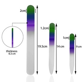 Crystal Glass Nail Files Manicure Set,3PCS Nail File Manicure Pedicure Salon Nail File Glass for Women,Gradient Rainbow Color for Natural Nail Fingernail File- Small,Medium Pedicure File Green Purple