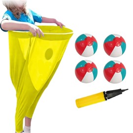 Granny Pants Yard Game, Funny Giant Stretchy Granny Pants with 4 Bouncy Balls & 1 Air Pump, Outdoor Party Game, Backyard Relay Race Games, Fun Family Reunion & Adult Yard Game for Groups (Yellow)