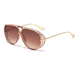 Azoxus Trendy Oversized Ladies Aviator Sunglasses Retro Big Women Shades Chic Side Shield Sun Glasses Clear Champagne Frame/Gradient brown lens 62mm