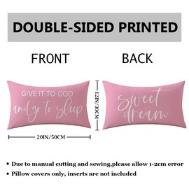 ULOVE LOVE YOURSELF Bedding Decorative Pillowcases Reversible Give It to God and Go to Sleep Cushion Covers Sleep Themed Throw Pillow Covers 12''x20'' for Bedroom Guest Room Housewarming Gifts (Pink)