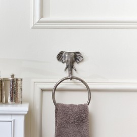 Melody Maison Metallic Silver Elephant Towel Ring, Metallic decor, Bathroom accessories, silver decor