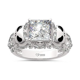 Jeulia Jack Skellington Rings Women Nightmare Before Christmas Skull Rings 925 Sterling Silver Princess Cut Band Ring Anniversary Promise Romantic for Her Teen Girls(8.5)