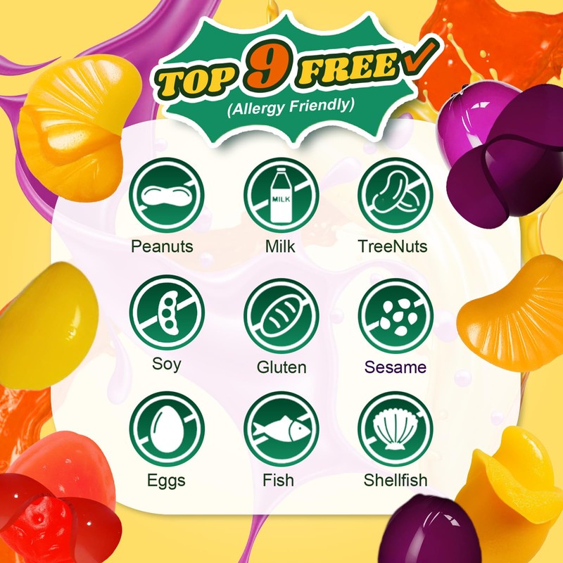 4 Friuts in 8 Packs Assorted Gummy Candy Individually Wrapped,