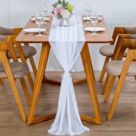 YUNSHANGHE Modern Chiffon Table Runner, 70 x 300 cm, Washable Tablecloth, Wedding Decorative Fabric Table Runner, Table Decoration for Wedding, Birthdays, Communion (White)