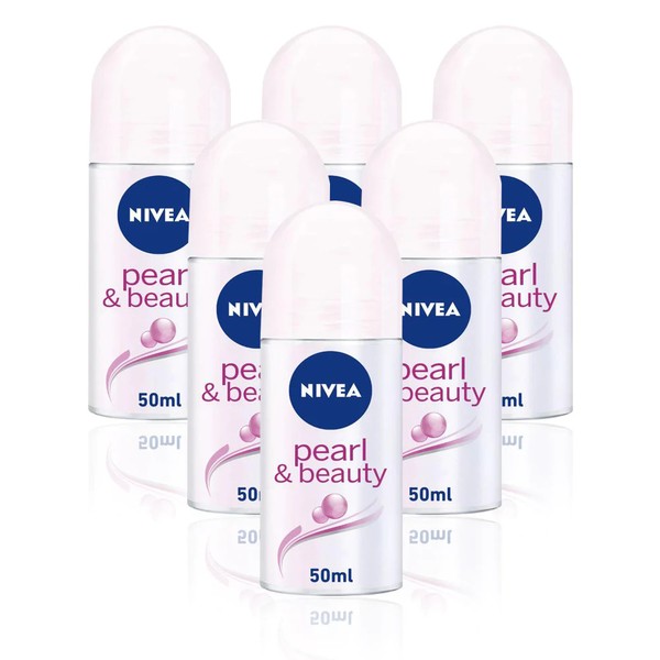 6 Pk Nivea Deodorant Roll-On Antiperspirant PEARL & BEAUTY 48h Protección 50 mL