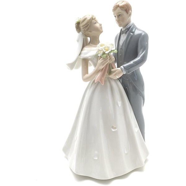 Porcelain Painted Classic Bride and Groom Statue Cake Topper 8.25" Tall