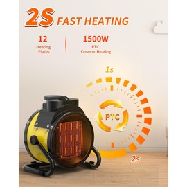 Buyplus Electric Space Heater - Outdoor Heater with Super Long Cord, Overheat Protection, Heaters Heat Up in 2 Seconds, 3 Modes, Small Fan Heater Tent Ceramic Space Heater for Patio, Amber