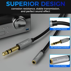 3.5mm to 6.35mm TRS Audio Cable Adapter,6.35mm 1/4 inch TRS Male to 3.5mm 1/8 inch Female AUX Audio Converter Connector for Amplifier, Guitar, Piano, Speaker to Phone, Laptop, Headphone-0.6 Feet