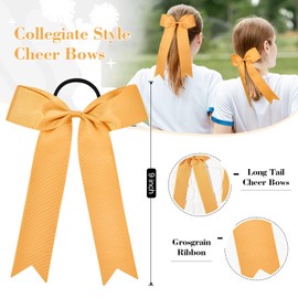DEEKA 12 PCS Collegiate Style Cheer Bows Long Tail Skinny Cheer Bow Ponytail Holder Handmade Bows for Girls Teens Softball Cheerleader Sports -Light Orange