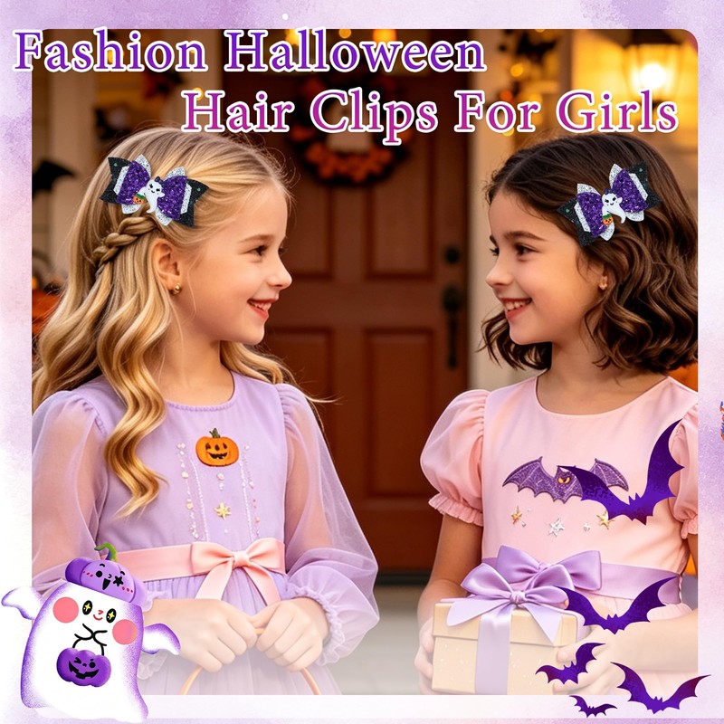 Halloween Pumpkin Hair Clips Ghost Hair Bows Sequin Hair Barrettes