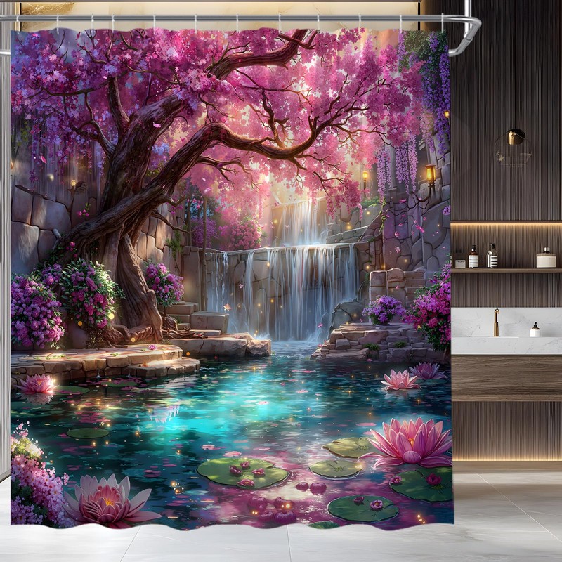 HWSSHW Enchanted Forest Shower Curtain Fairy Tale Tree Fantasy Garden