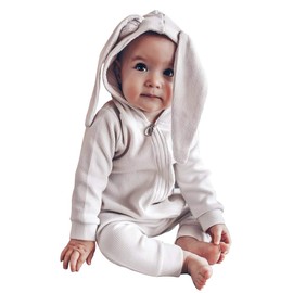 Simplee kids Simplee kids Animal Bunny Baby Easter Clothes Long Ear Rabbit Hoodie Romper with Zipper