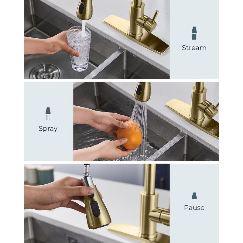 FORIOUS Gold Kitchen Faucet with Pull Down Sprayer, High Arc