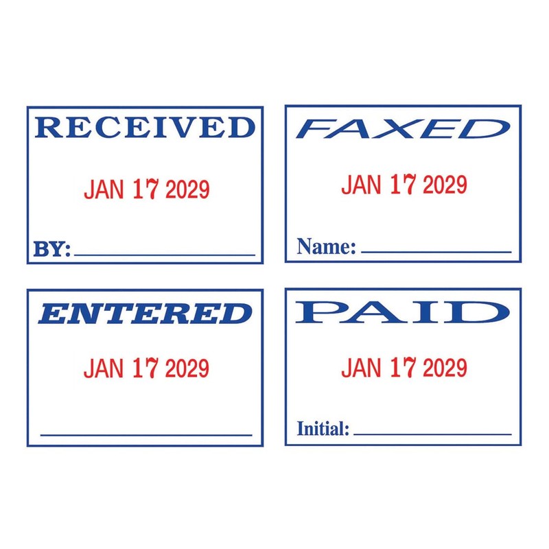 2000 Plus® Self-Inking Date and 4 Phrase Stamp, Blue/Red