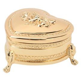 Vintage Metal Jewelry Box, Heart Shape Trinket Organizer Ring Box Case with Antique Flower Carved Zinc Alloy Earrings Ring Necklace Bracelet Storage Box Holder Jewelry Organizer