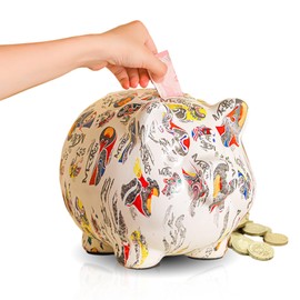 Guador Ceramic Piggy Bank Coin Money Box Children's Piggy Bank Watercolour Money Box Boys and Girls Unique Gift Nursery Decoration Keepsake (Golden)