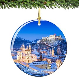 City-Souvenirs Salzburg Austria Christmas Ornament Porcelain, Double Sided 2.75 Inches