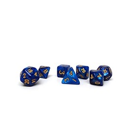 10mm Mini Polyhedral Dice Collection - Includes one D20, D12, D10, D8, D6, D4, and D00 (Black and Blue Marble)