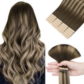 hotbanana Tape in Extensions Echthaar, 40cm Tape Extensions Echthaar 16 Zoll 20 Stück 50g Balayage Schokoladenbraun bis Honigblond Echthaar Extensions Tape Gerade Remy Echthaar Tape Extensions