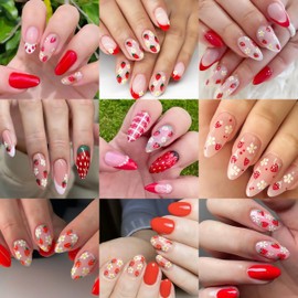 4Pcs Flower Nail Art Stickers Decals 5D Embossed Floral Strawberry Nail Sticker Self-Adhesive Flower Strawberries Heart Nail Art Design White Small Flowers Daisy Nail Decoration Supplies for Women