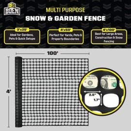 BOEN 4' x 100' Black Temporary Fencing, Mesh Snow Fence, Plastic, Safety Garden Netting, Above Ground Barrier, for Deer, Kids, Swimming Pool, Silt, Lawn, Rabbits, Poultry, Dogs