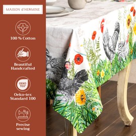 Maison d'Hermine Tablecloth, 160 cm x 220 cm, 100% Cotton, Decorative, Washable, Square Table Top Tablecloths for Mother's Day Gifts, Kitchen, Weddings, Basse Cour - Spring/Summer