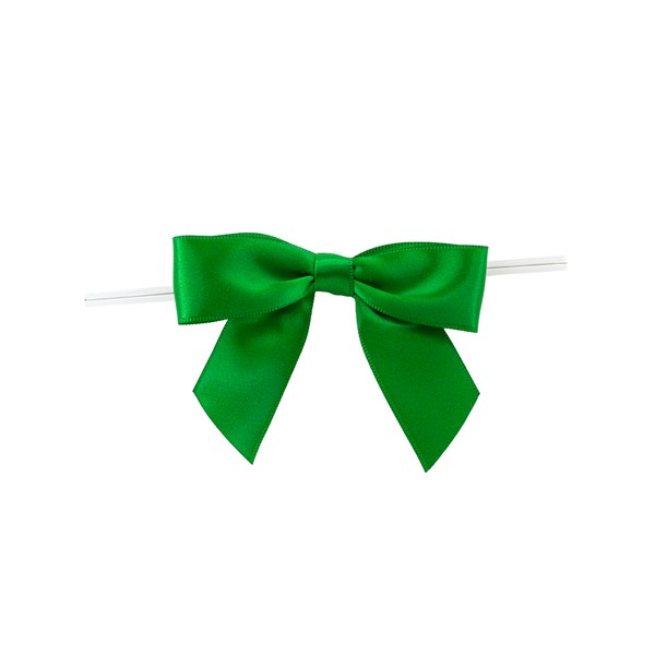 Reliant Ribbon 5170-51005-3X2 Satin Twist Tie Bows - Large Bows, 7/8 Inch X 100 Pieces, Emerald Green