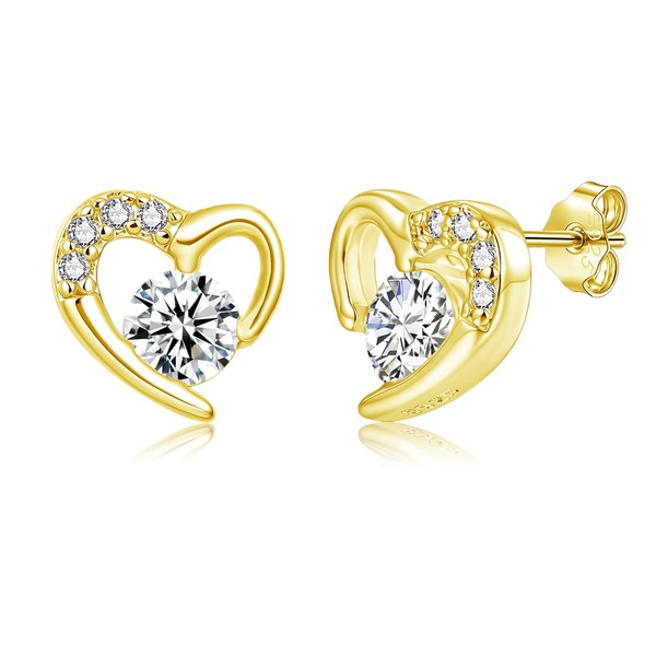 Cangall Stud Earrings 925 Silver Heart, 925 Sterling Silver Heart