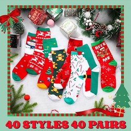 LCPQMZGH 40 Pairs Christmas Socks Gifts for Homeless, Christmas Socks for Adults (Random Styles, Pack of 40 Pairs)