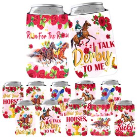 Wxiben Kentucky Horse Racing Derby Decorations, 12PCS Kentucky Can Coolers Party Supplies, Horse Racing Day Can Sleeves Decoration, Run for the Roses Decor Hold Your Horses Can Sleeve