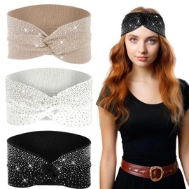 3Pcs Glitter Head Scarf,Sparkly Crystal Bling Headbands with Stretchy,Fancy Headbands for Women Glitter Headband Rhinestone Turban Head Scarf Non Slip Sports Hair Wraps for Women Workout Yoga Exercise