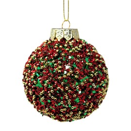 Sequins Beads Christmas Baubles Tree Ornaments - Red Gold Green - Set of 6