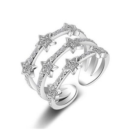 Boowohl Women's Ring Eight Stars Ring Crystal Ring Finger Ring Opening Engagement & Partner Rings 925 Sterling Silver for Anniversary, enamel, Crystal