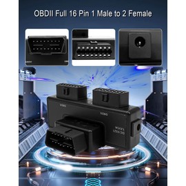 TIKSCIENCE OBD Cable Splitter, OBDII Full 16 Pin 1 Male to 2 Female Extension Cable 180° Swivel Joint, with 12V 5A Dc5521 Interface