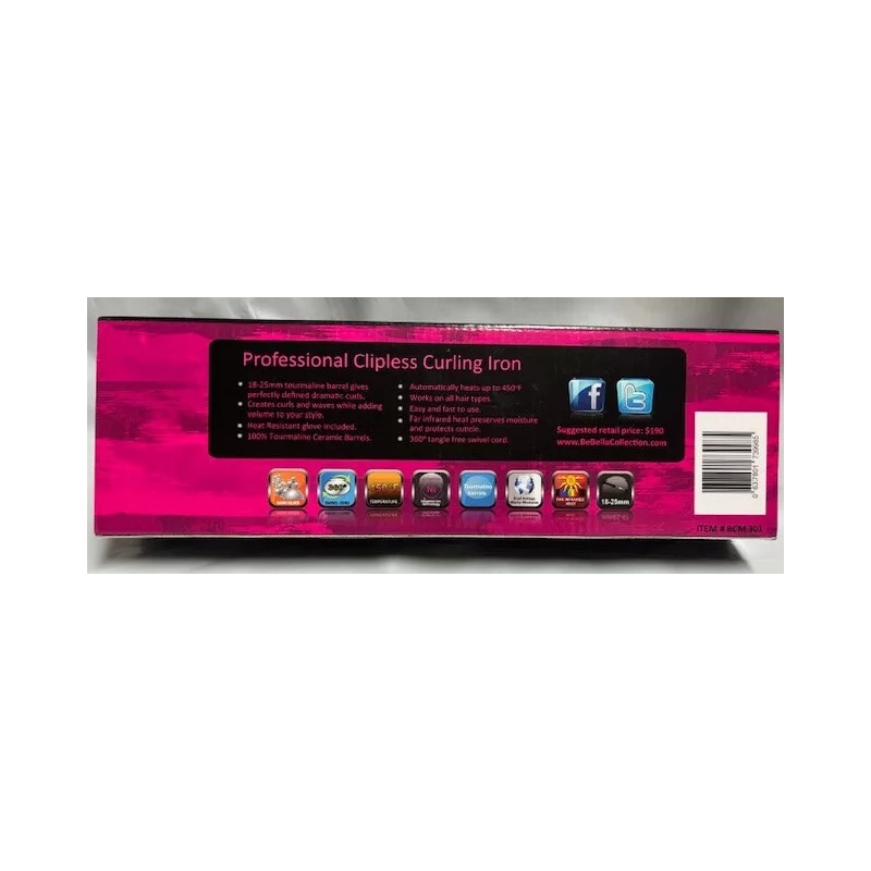 BEBELLA 1 PIECE 18-25MM CLIPLESS CURLING IRON MEDIUM (PINK 18-25MM)NWB