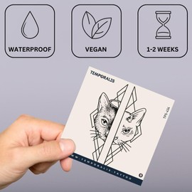 Cat tattoo – Temporalis® | Temporary tattoo, vegan and waterproof – EU-certified cosmetic – Lasts 1 to 2 weeks [ feline duality ]