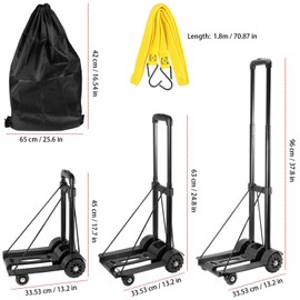 HOZEON Folding Hand Truck, 88 Lbs 40 KG Heavy Duty 4-Wheel Solid Construction Utility Cart for Luggage, Lightweight Compact Portable Fold Up Dolly for Luggage, Travel, Shopping Moving, Office, Black