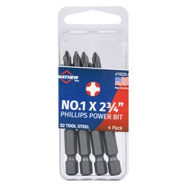 Mayhew Tools 19223-4 Phillips Power Bit, NO. 1 x 2.75", 4-Pack