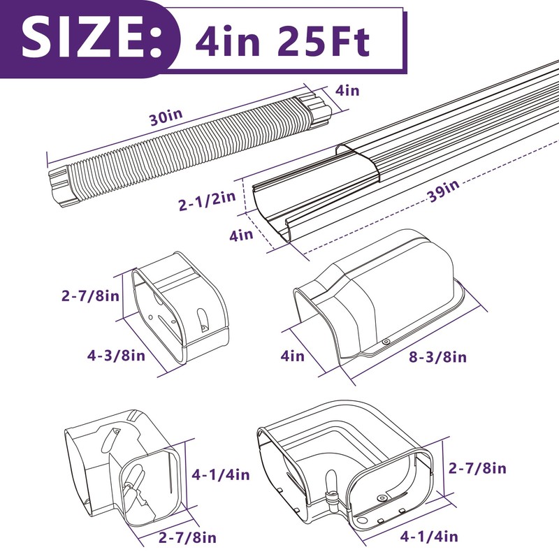 Mxclimate 4in 25ft PVC Line Set Cover Kit for Mini