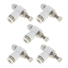 INFINAUTO Push to Connect Air Fittings 1/4" 90 Degree Air Flow Control Valve Plastic Metal 1/8"BSPT 5 Pcs White Silver Tone
