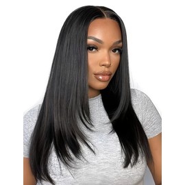 eool Layered Wig Face-Framing Glueless Wigs Human Hair Pre Plucked Pre Cut 200 Density 6X6 Straight HD Lace Front Ready To Wear Wigs Glueless Human Hair For Black Women Beginner Friendly 18 Inch