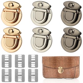 6 Pieces Fermoir Sac a Main, Fermoirs de Sacs Purse Lock, Fermoirs Rotatifs en Métal, Fermoir Cartable, Verrous en Métal pour Sacs à Main, Porte-Monnaie et Projects de Bricolage en Cuir, 3 Colours
