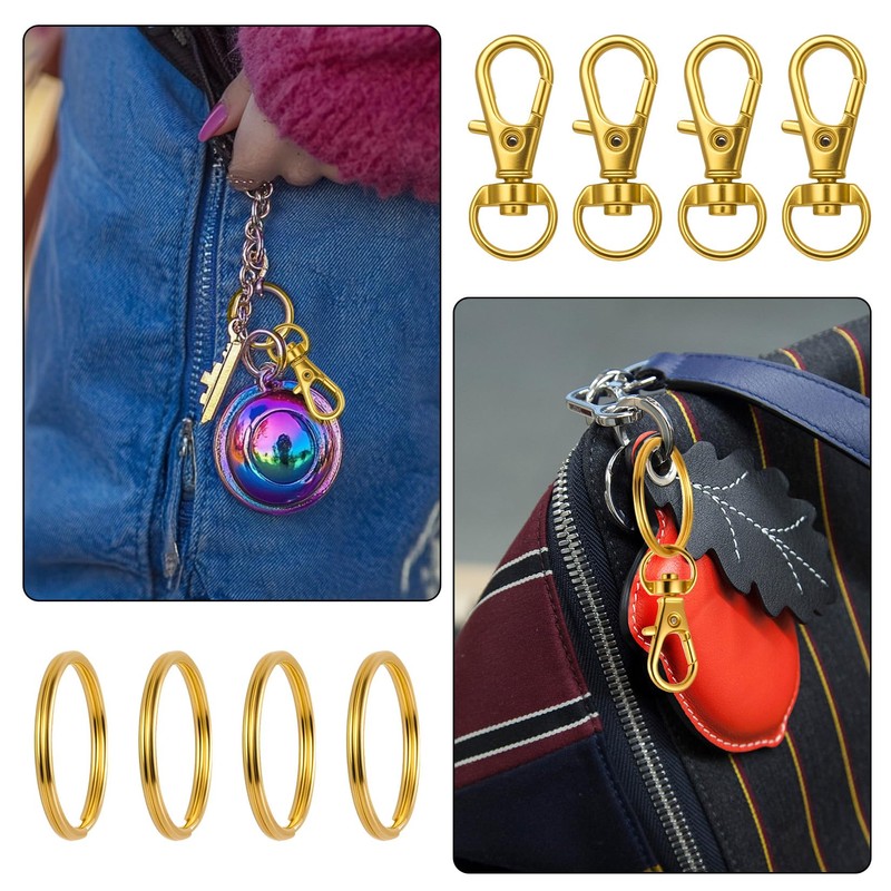 120 Pcs Gold Keyring,Keyrings for Crafting,60Pcs Clasps & 60Pcs Rings(Gold)