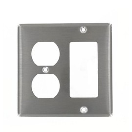 Leviton 2-Gang Decora/GFCI Combination Wallplate, Standard Size, Non-Magnetic Stainless Steel, 84455-40
