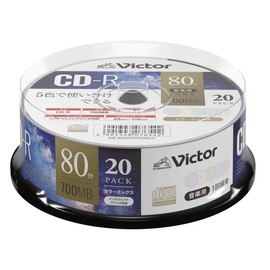 Victor AR80FPX20SJ1 CD-R for Music, 80 Minutes, 20 Pieces, Color MIX Printer Blue