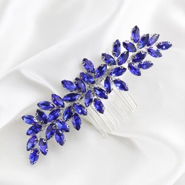 Brihasory Luxurious Wedding Hair Comb Full Rhinestones Bride Hair Accessories for Party Prom Bridal Side Hair Combs for Women Bride Girls Hair Decoration(Blue)