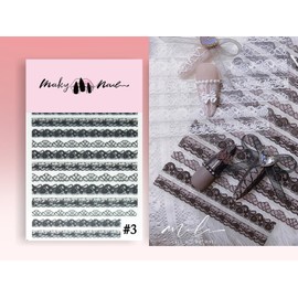 Wedding Bride Lace Nail Sticker Black White Ultra Thin Laces Peel Off Stencils Floral Weblike Pattern Stripe Nail Art Polish Decals (2 Sheets)