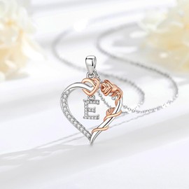 EUDORA Harmony Ball Herz Buchstaben Kette mit Rosen für Damen, Kette mit Buchstaben E Initialen Halskette Alphabet Anhänger Zirkonia Herz Schmuck mit Namen Geschenke für Frauen Mutter Tochter, 18"